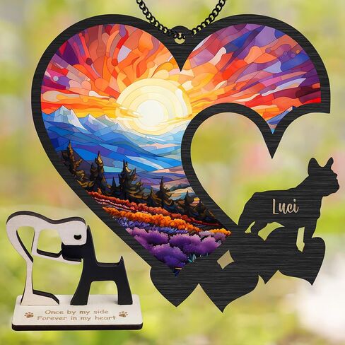 6'' German Shepherds Dog Memorial Suncatcher & Wooden Dog Paw Keychain Personalized Dog Name Ornament Window Hanging Pet of Loss Dog Sympathy Gift for Dog Lovers Car Hanging SCD-B11-6-05 in Saudi Arabia