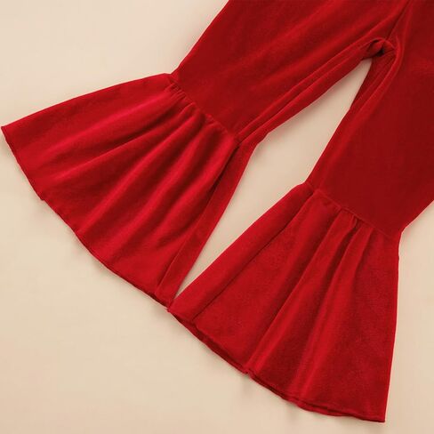 Toddler Baby Girl Valentines Day Outfit Heart Print T-Shirt Red Velvet Bell Bottoms Headband 3Pcs Clothes Set in Saudi Arabia