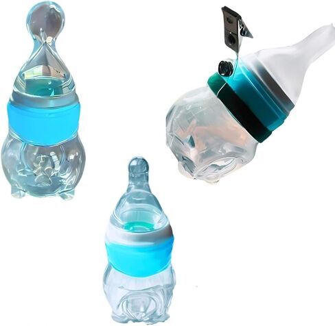 FRESI™ Baby Food Feeder Squeeze System, Silicone Baby Spoon Squeeze Baby Feeding Spoon, Liquid Medicine Dispenser Medicine Silicone Baby Bottle- 1 4oz Silicone Baby Bottle 3 attachments Silicone in Saudi Arabia