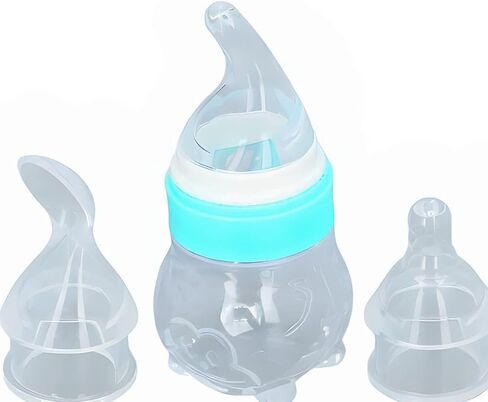 FRESI™ Baby Food Feeder Squeeze System, Silicone Baby Spoon Squeeze Baby Feeding Spoon, Liquid Medicine Dispenser Medicine Silicone Baby Bottle- 1 4oz Silicone Baby Bottle 3 attachments Silicone in Saudi Arabia