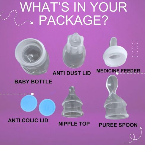 FRESI™ Baby Food Feeder Squeeze System, Silicone Baby Spoon Squeeze Baby Feeding Spoon, Liquid Medicine Dispenser Medicine Silicone Baby Bottle- 1 4oz Silicone Baby Bottle 3 attachments Silicone in Saudi Arabia