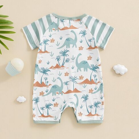 Toddler Baby Summer Jumpsuit Casual Dinosaur Print O Neck Button Romper Short Sleeve Newborn Boy Girl Cute Clothes in Kuwait