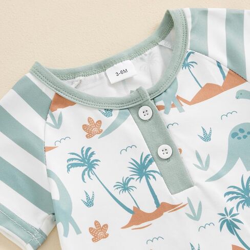Toddler Baby Summer Jumpsuit Casual Dinosaur Print O Neck Button Romper Short Sleeve Newborn Boy Girl Cute Clothes in Kuwait