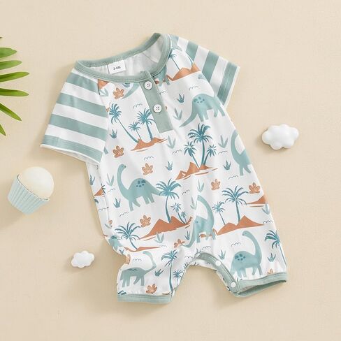Toddler Baby Summer Jumpsuit Casual Dinosaur Print O Neck Button Romper Short Sleeve Newborn Boy Girl Cute Clothes in Kuwait