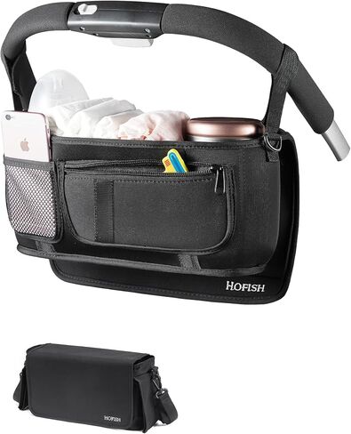 HOFISH 2 in 1 Baby Stroller Organizer & Portable Baby Bag，Neoprene Material Diaper Storage & Adjustable Straps,Safe & Secure,Universal Accessories Fits Most Strollers (BlackA) in Saudi Arabia