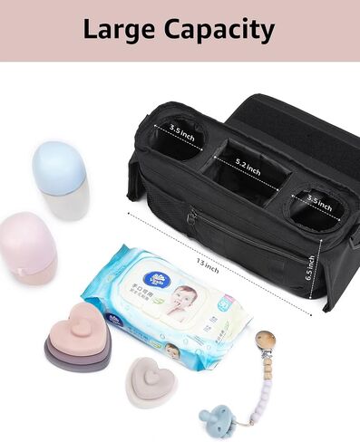 HOFISH 2 in 1 Baby Stroller Organizer & Portable Baby Bag，Neoprene Material Diaper Storage & Adjustable Straps,Safe & Secure,Universal Accessories Fits Most Strollers (BlackA) in Saudi Arabia