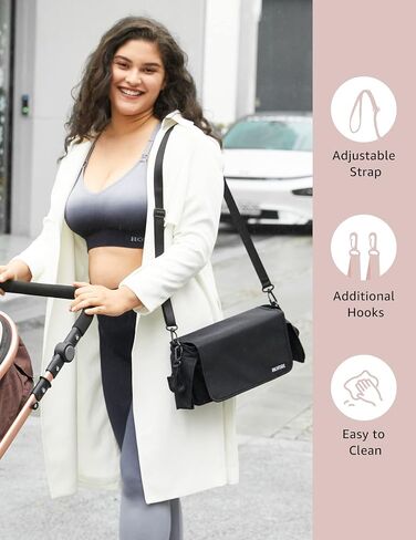 HOFISH 2 in 1 Baby Stroller Organizer & Portable Baby Bag，Neoprene Material Diaper Storage & Adjustable Straps,Safe & Secure,Universal Accessories Fits Most Strollers (BlackA) in Saudi Arabia