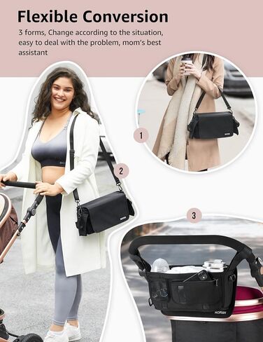 HOFISH 2 in 1 Baby Stroller Organizer & Portable Baby Bag，Neoprene Material Diaper Storage & Adjustable Straps,Safe & Secure,Universal Accessories Fits Most Strollers (BlackA) in Saudi Arabia