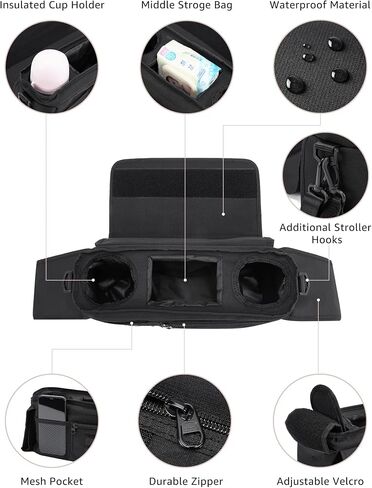 HOFISH 2 in 1 Baby Stroller Organizer & Portable Baby Bag，Neoprene Material Diaper Storage & Adjustable Straps,Safe & Secure,Universal Accessories Fits Most Strollers (BlackA) in Saudi Arabia