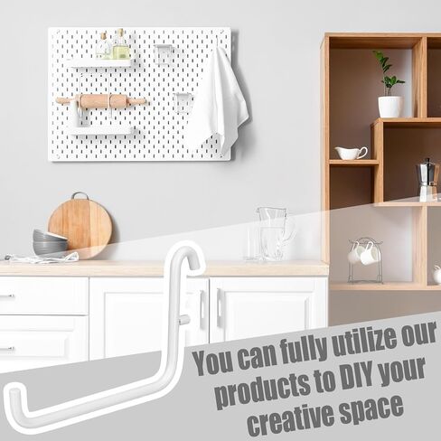 12 Pcs Pegboard Hooks, 6 x 9.5 Centimeters, Pegboard Accessories Compatible with IKEA Skadis Pegboard, Long Pegboard Hooks Set Metal Storage Tool Waterproof Home Office Indoor Supply (White) in Saudi Arabia