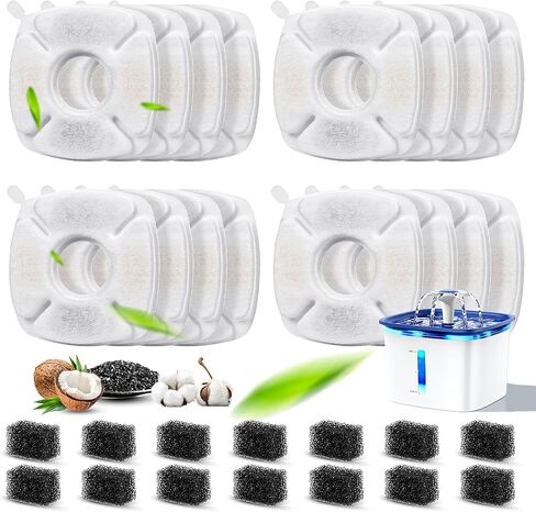 16 Pcs Set, 8 Replacement Filters & 8 Pre-Filter Sponges for Veken 67oz/2L, 95oz/2.8L, 135oz/4L Pet Fountain, Triple Filtration System Filter for Cat Water Fountain & Dog Water Dispenser in Kuwait