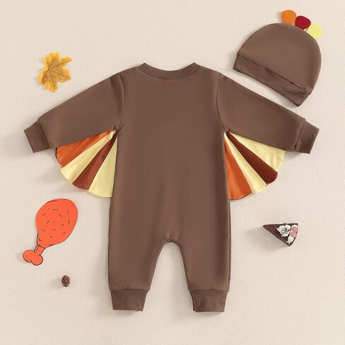 Lamuusaa Thanksgiving Baby Girl Boy Outfit Long Sleeve Turkey Romper One Piece Bodysuit Jumpsuit Hat Thanksgiving Clothes in Saudi Arabia