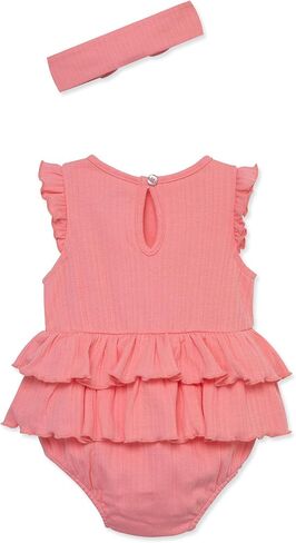 Little Me Simply Essential Solids 100% Organic Clothes for Baby Girls' Knit Bubble Romper and Headband Set, 3-12 Months in Saudi Arabia