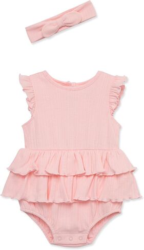 Little Me Simply Essential Solids 100% Organic Clothes for Baby Girls' Knit Bubble Romper and Headband Set, 3-12 Months in Saudi Arabia