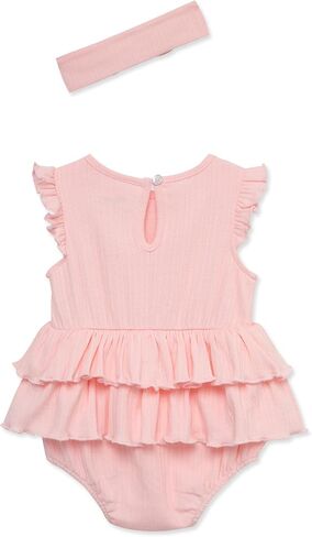 Little Me Simply Essential Solids 100% Organic Clothes for Baby Girls' Knit Bubble Romper and Headband Set, 3-12 Months in Saudi Arabia