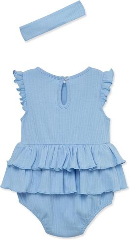 Little Me Simply Essential Solids 100% Organic Clothes for Baby Girls' Knit Bubble Romper and Headband Set, 3-12 Months in Saudi Arabia