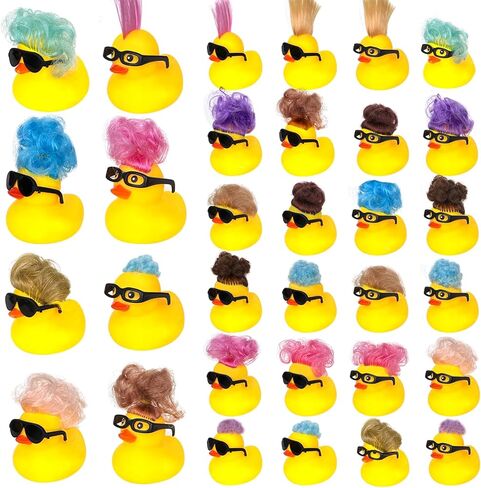 64 Pcs Rubber Ducks with Wig Black Frame Glasses Cute and Funny Little Rubber Ducks for Summer Pool Birthday Gifts Party Favors in Kuwait