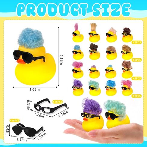 64 Pcs Rubber Ducks with Wig Black Frame Glasses Cute and Funny Little Rubber Ducks for Summer Pool Birthday Gifts Party Favors in Kuwait