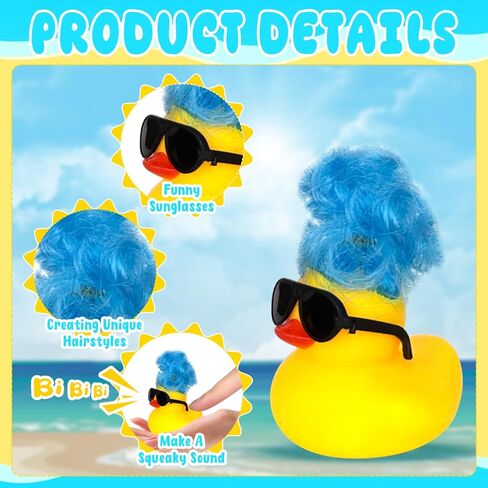 64 Pcs Rubber Ducks with Wig Black Frame Glasses Cute and Funny Little Rubber Ducks for Summer Pool Birthday Gifts Party Favors in Kuwait