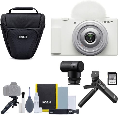 Sony ZV-1F Vlog Camera for Content Creators and Vloggers (White) Bundle with Vlogger Accessory Kit, Vlogger Shotgun Microphone, Camera Case and Accessory in Saudi Arabia
