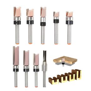 9pcs Pattern Flush Trim Router Bit 1/4 Shank, Carbide Tipped Top Bearing Template Pattern Router Bit, Straight Flush Cut Router Bit, for Wood Trimming