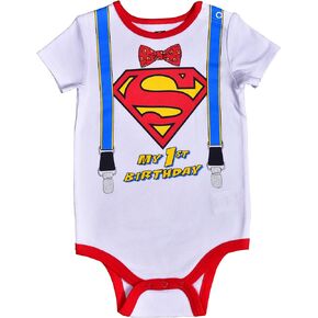 Warner Bros. DC Comics Superman Boys Short Sleeve Bodysuit Creeper for Infant – White