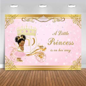 Mocsicka Royal Gold Princess Backdrops Pink Little Princess is On The Way Baby Shower Photography Background Glitter Gold Princess Carriage Geometrical Decoration Newborn Props(5x3ft)