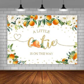 Lofaris A Little Cutie is On The Way Baby Shower Photography Backdrop Citrus Orange Gender Reveal Background Greenery Orange Floral Newborn Baby Birthday Party Banner for Girls Photo Booth Props 5x3ft