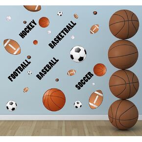 Sports Wall Decor for Boys Room Decor Mural Stickers, Children's Wall Decals Soccer Baseball Football Hockey Basketball Wall Art for Boys Room Playroom Kids Room Wall Decor… (Sports) in Kuwait