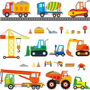 DECOWALL DS-8012 Construction Vehicles Cars Transport Kids Wall Stickers Wall Decals Peel and Stick Removable Wall Stickers for Kids Nursery Bedroom Living Room Decor 1712
