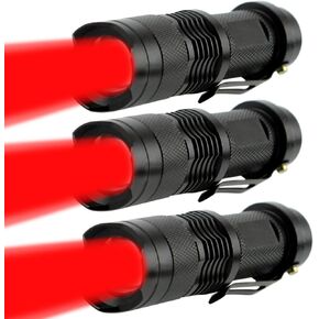 Red Light Flashlight, LED Red Light, Red LED Flashlights, Powerful Red Light Flashlight with Clip for Hunting, Astronomy, Night Observation and Outdoor Activities (3 Pieces)