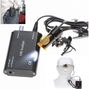 Ocean Aquarius 5W Dental Medical Portable LED Headlight Iron Frame Clip On LED light with Filter +Latest Type Plastic Plug-in Battery (Black)