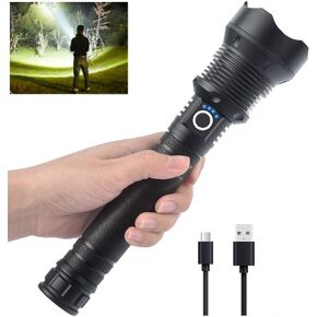 مصباح يدوي Alifa عالي اللومن قابل لإعادة الشحن، مصابيح LED 990000 لومن، مصباح يدوي مقاوم للماء XHP70.9 فائق السطوع، 3 أوضاع إضاءة، مصباح يدوي قابل للتكبير للطوارئ في الهواء الطلق in Kuwait