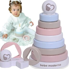 Wooden Puzzle Ring Stacker –Montessori Baby Toys for 12+Months, Stacking Rings and Shapes Stacking Toys for Toddlers 1-3, Baby Boy Gifts, Baby Girl Gifts, Gender Neutral Baby Items, Nursery Decor