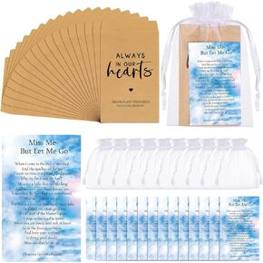 300 Pack Funeral Favors Set 100 Pcs Self Adhesive Kraft Seed Envelopes 100 Pcs Funeral Prayer Cards 100 Pcs Organza Bags for Funeral Loss of Loved One(Classic Style)
