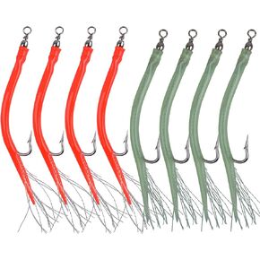 8 Packs Rubber Bass Tube Lures Cod Rig Teaser with Stainless Steel Hook Barrel Swivels Class Striped Bass Tube Lure Trolling Bass Cod Fishing EEL Hook