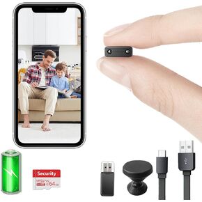 【Free 64G】 Smallest Wireless WiFi Battery Camera,HD1080P Mini Remote Camera,Baby Monitor with Video Recording Live Feed Night Vision,Motion Detection,Cloud Storage for Security with iOS Android APP