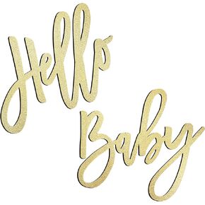 HELLO BABY Sign (Wooden/Gold) for Baby Shower decorations，Party Banner, Gender Reveal, Baby Announcements, 1st Birthday Party, and Backdrop Wall Photo Prop
