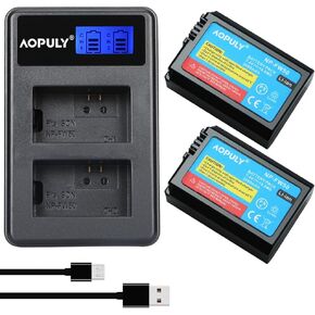AOPULY 2-Pack Replacement NP-FW50 Battery & Smart LCD Display Dual Charger Compatible for Sony Alpha a6500, a6300, a6000, a7s, a7, a7s ii, a7s, a5100, a5000, a7r, a7 ii Camera