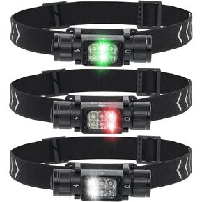 Multifunctional Headlights, Red Green and White Light, LED Headlights in and 7 Modes, Made of Aluminum Alloy with 180-Degree Rotation and Rechargeable