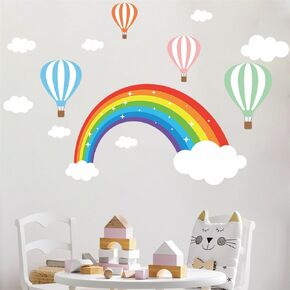 Fanwaoo Colorful Rainbow Wall Decals Colorful Hot Air Balloon Wall Stickers for Girls Kids Room Baby Nursery Playroom Living Room Wall Decor
