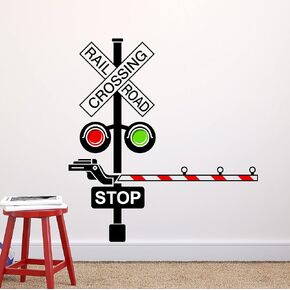 Decalzone Inc Railroad Train Crossing Lights Wall Decal - Children Kids Nursery Wall Decals - Train Railroad Wall Decor Vinyl Wall Art Decal Sticker (26W*28H) inch