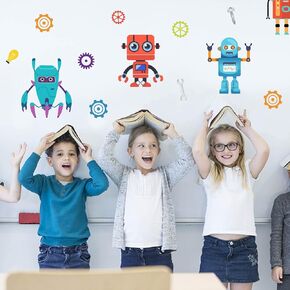 23 Pcs Robot Wall Stickers DIY Peel and Stick Wall Decals Fun Cartoon Robot Wall Stickers for Boys Bedroom Playroom Nursery Decoration Cute Cartoon Window Decor