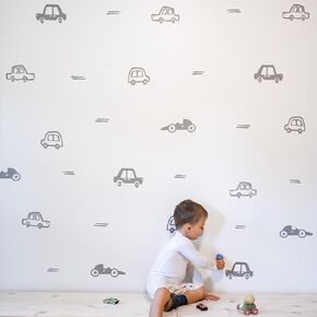 Cars Wall Decals Peel and Stick for Kids, Baby Bedroom Nursery and Living Room. 34 Adhesive Vinyl Wall Stickers Decor. 19 Cars. Original Artist Design (Black)