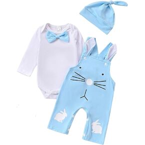 Newborn Baby Girl Boy Easter Clothes Cute Gentle Romper Top Overall Pant Newborn Infant 2 Pieces Outfit Set