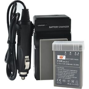 DSTE Replacement for 2X PS-BLS5 BLS-5 + DC84 Travel and Car Charger Adapter Compatible Olympus OM-D OM-D E-M5 III E-M10 E-400 620 E-P1 P2 PL1 PLE15 M10 PL6 PL5 Stylus 1 as BLS-50 E-M10 Mark III