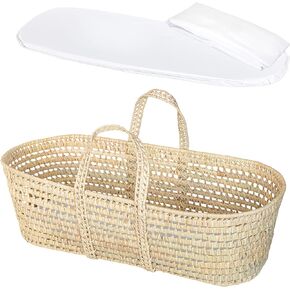 Baby Wicker Moses Basket, Natural Look Baby Basket - Baby Carrier with Mattress and Sheet