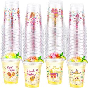 Sunnychicc 100 Pcs 12 oz Final Fiesta Cups Mexican Cups Disposable Fiesta Plastic Cups for Cinco De Mayo Favors Bachelorette Theme Birthday Party Drinkware Supplies Decorations, 4 Styles