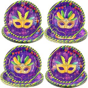 CIEOVO 48 Pack Disposable Plates Mardi Gras Print Party Paper Plates 9" Dinner Plates for Mardi Gras Carnival New Orleans Masquerade Party Supplies in Saudi Arabia