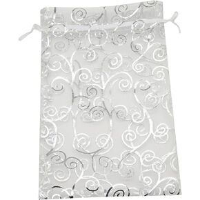 50pcs Organza Pouch Bag Drawstring 6"x8" Strong Gift Candy Bag Jewelry Party Wedding Favor (Silver White)